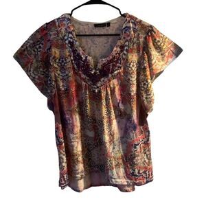 Pre Owned Women's Apt 9 Floral Flowing Blouse Sz XL Embrace Your Inner Hippie